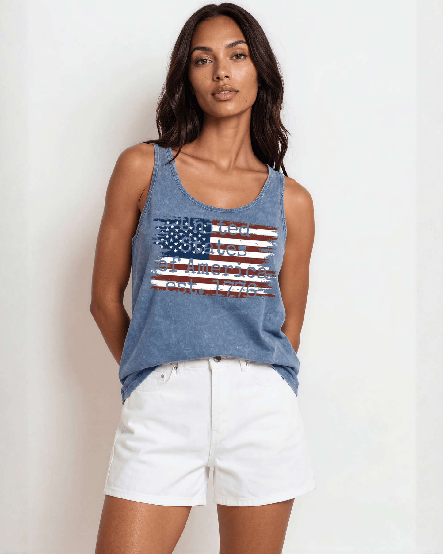 United States of America, Est. 1776 Distressed Flag Tank Top