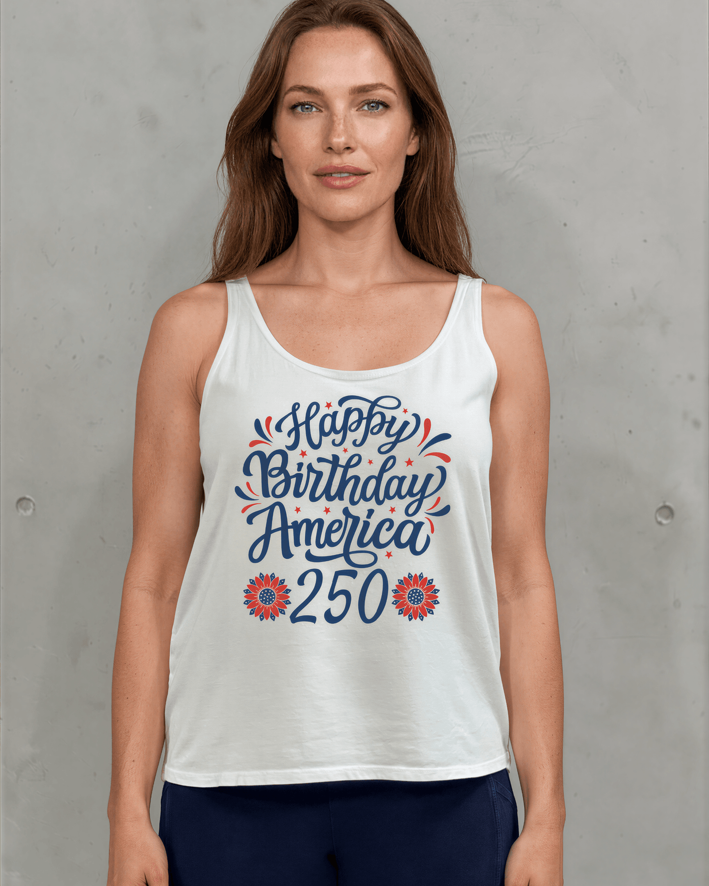 Happy Birthday America 250 Graphic Tank with Flower Detail