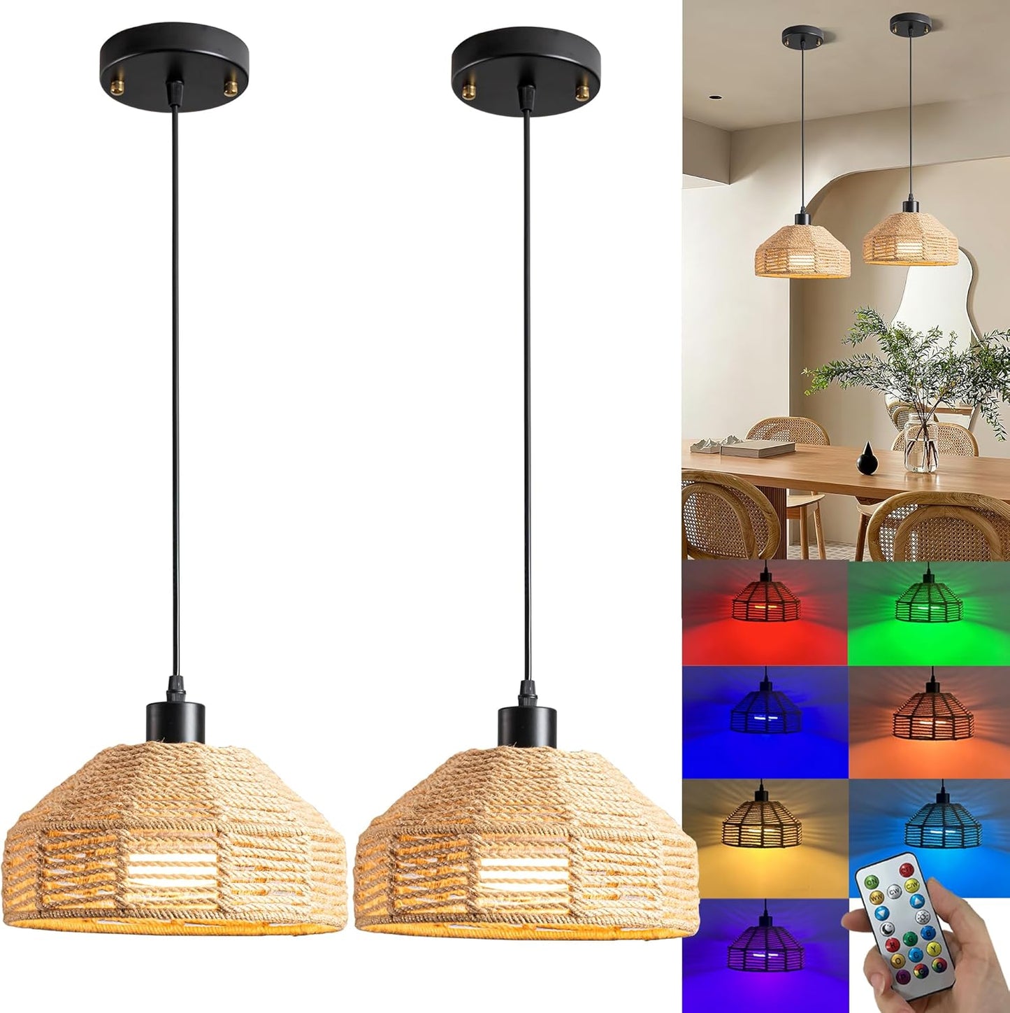 Set Of 2 Battery Operated Pendant Light with Remote. No electric required!