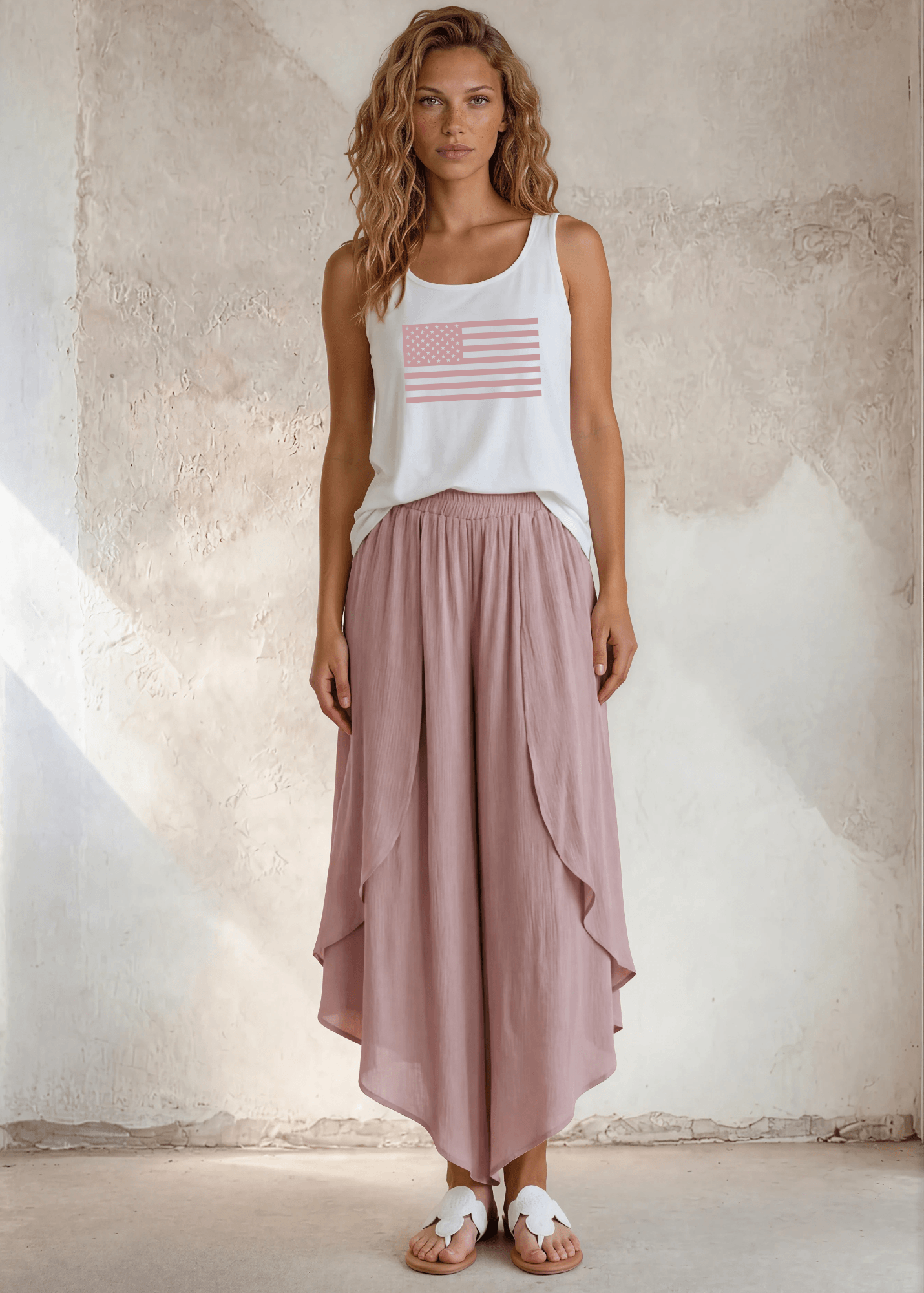 Patriotic Pink USA Flag Cotton Tank Made in USA