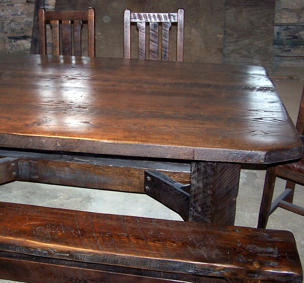 Custom Farm Table, Choose Your Size Antique Timber Table, Customizable Pine Table, Reclaimed Wood Dining Table - The Chaotic Grind Store