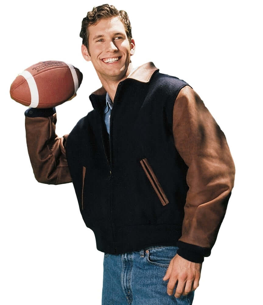 Executive Varsity Jacket From Leather Naked Cowhide Sleeves - Quality Wool Body - Union Made in USA