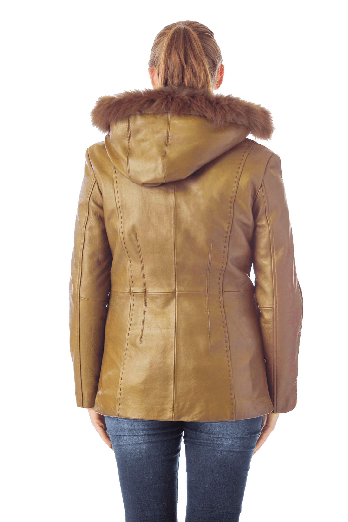 Women's 28" Fox Trimmed Detachable Hood & Braided Leather Trim - Imported