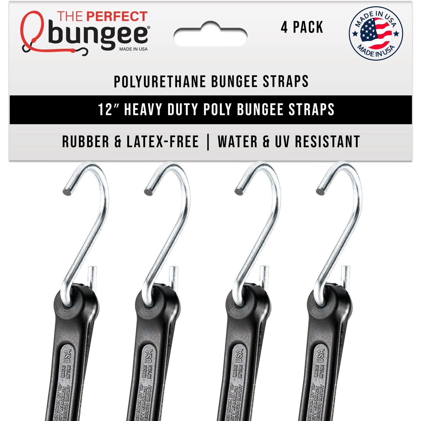 12" Heavy Duty Poly Bungee Strap 4 Pack
