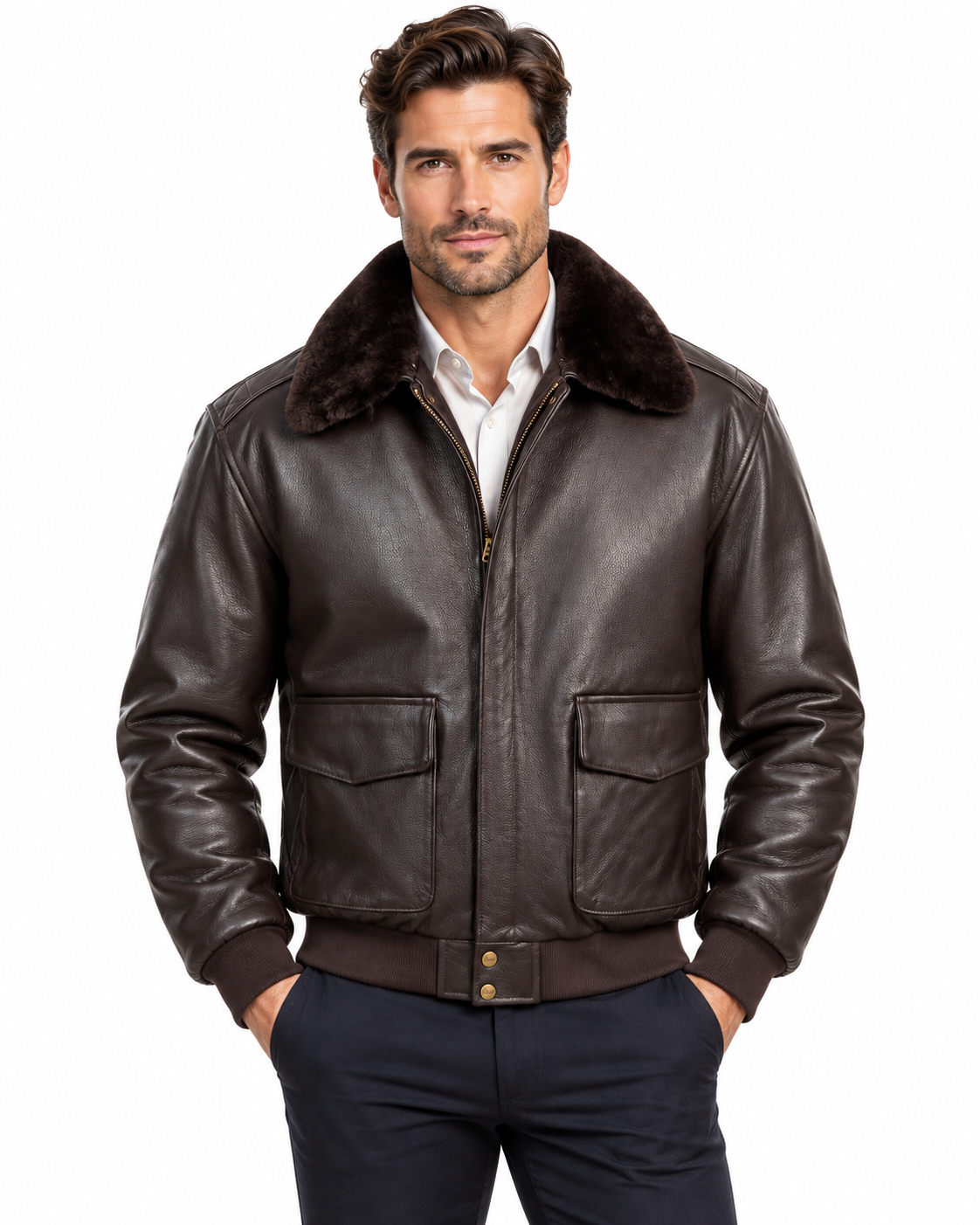 REED Men's Premium Leather Aviator Bomber Jacket - Imported