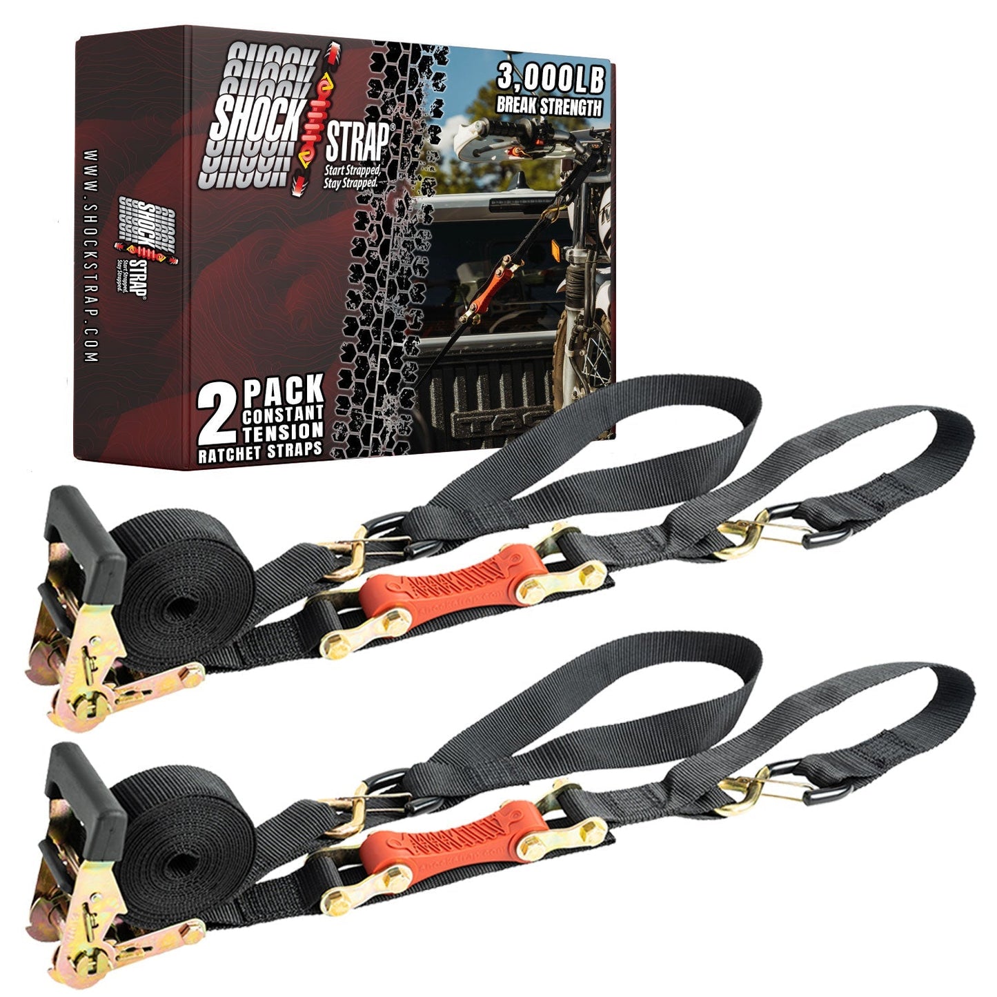 SHOCKSTRAP 15 ft x 1.5 in Ratchet Strap with Clip Hooks | Constant Tension | 3,000 lb Break Strength | 1,000 lb Working Load Limit