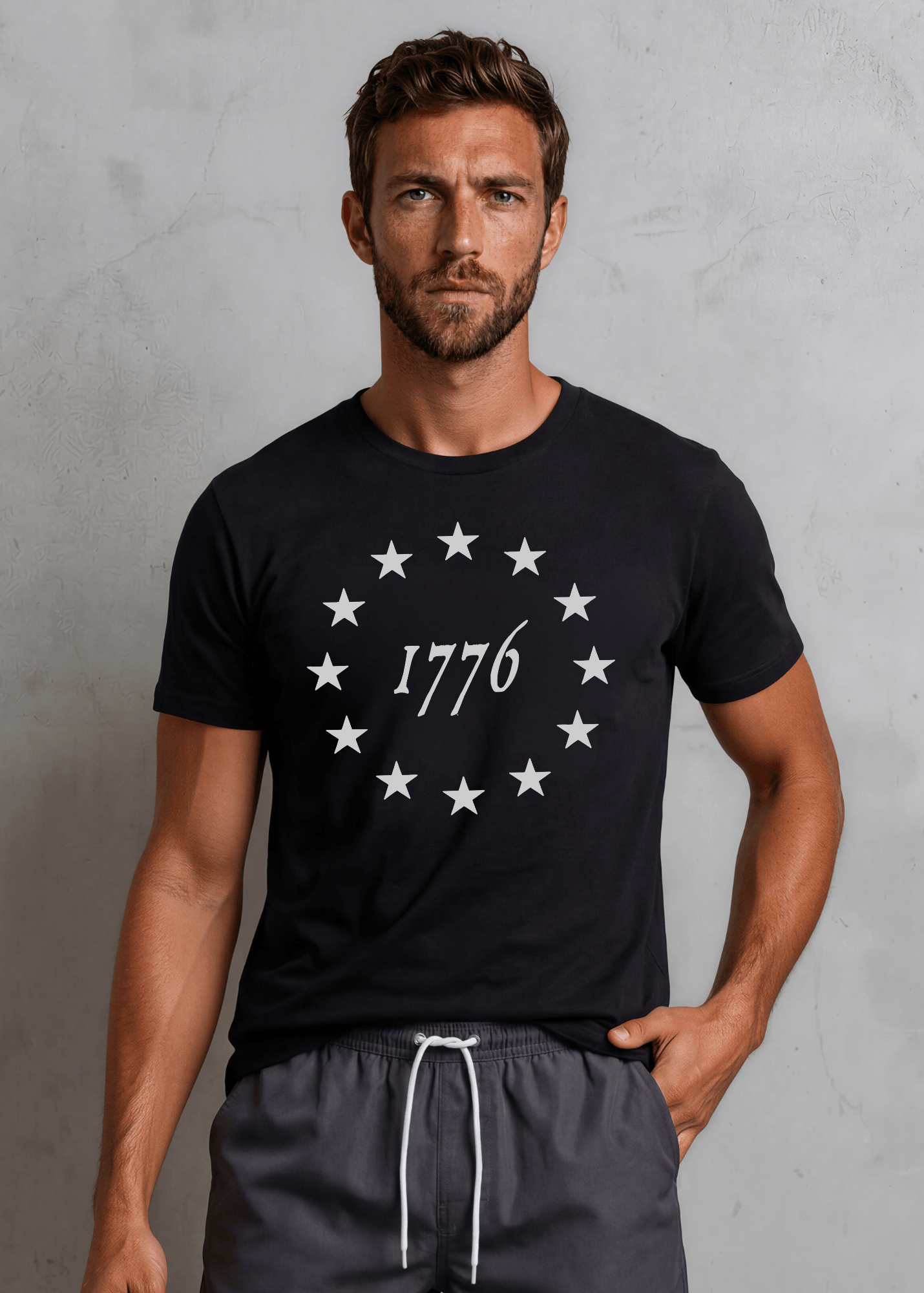Men's 1776 Betsy Ross Stars Patriotic T-Shirt Made in USA