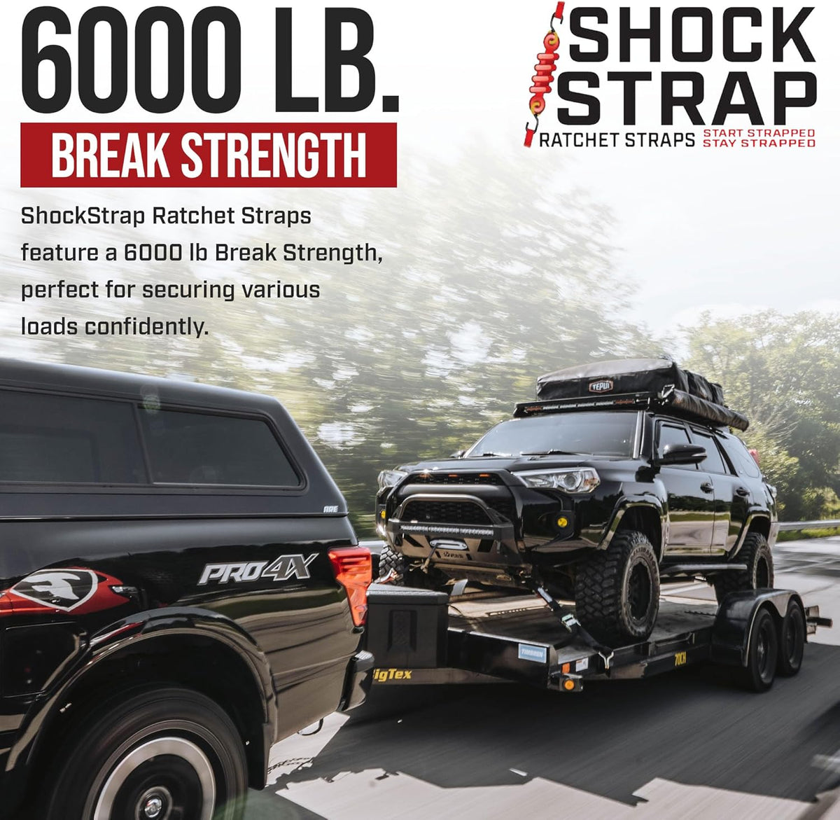 SHOCKSTRAP 18 ft x 2 in Ratchet Strap with Double Wire J Hooks | Constant Tension | 6,000 lb Break Strength | 2,000 lb Working Load Limit