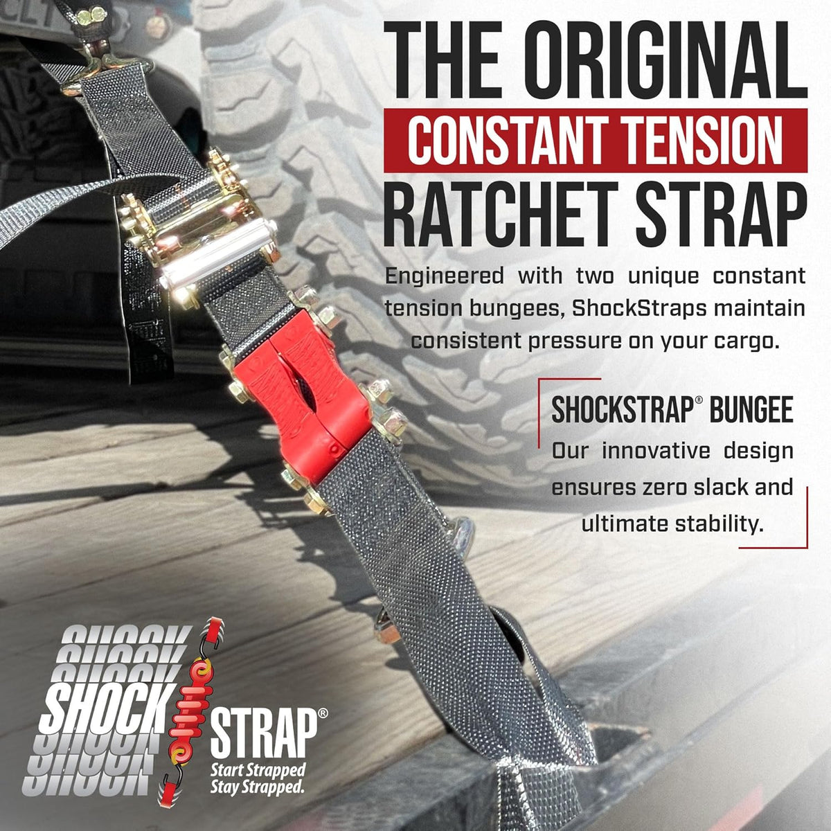 SHOCKSTRAP 18 ft x 2 in Ratchet Strap with Double Wire J Hooks | Constant Tension | 6,000 lb Break Strength | 2,000 lb Working Load Limit