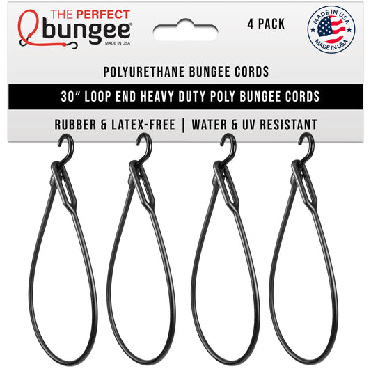 30" Loop End Heavy Duty Poly Bungee Cord, 4 Pack