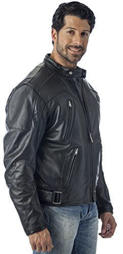 REED Men's Premium Quality Leather Motorcycle Jacket with Zipper Air Vents - Imported