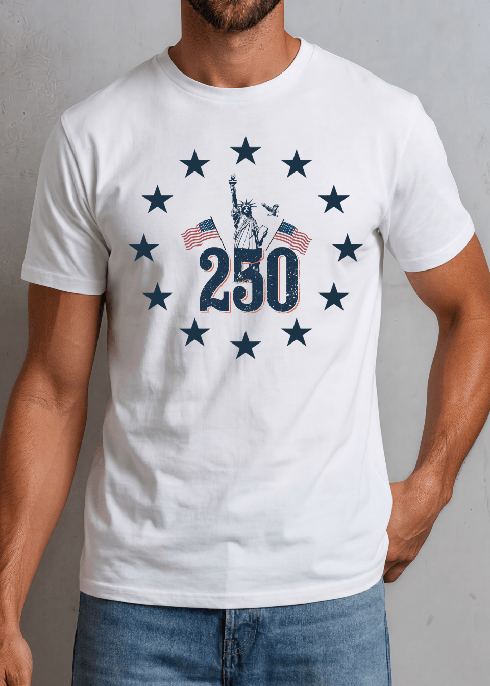 Men's Statue of Liberty with Betsy Ross Stars Graphic T-Shirt Made in USA
