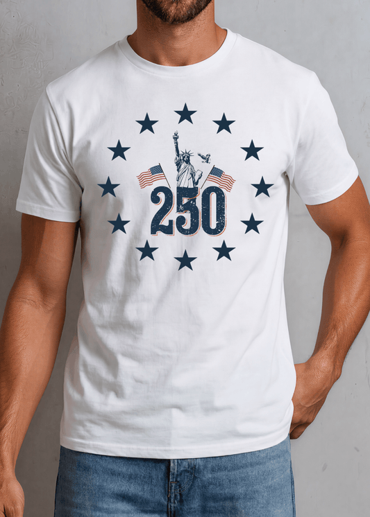 Men's Statue of Liberty with Betsy Ross Stars Graphic T-Shirt Made in USA