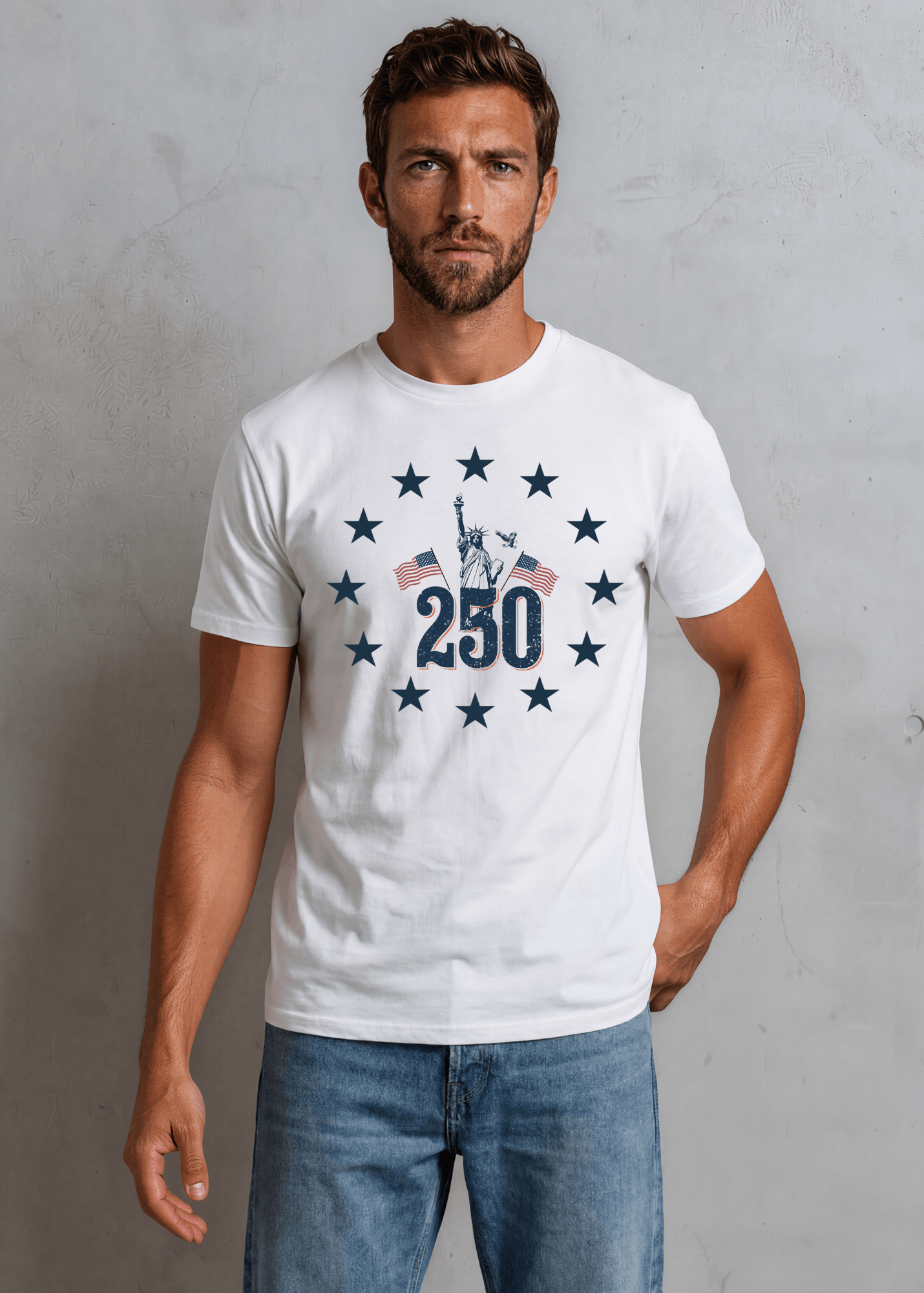 Men's Statue of Liberty with Betsy Ross Stars Graphic T-Shirt Made in USA
