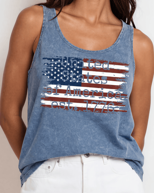 United States of America, Est. 1776 Distressed Flag Tank Top