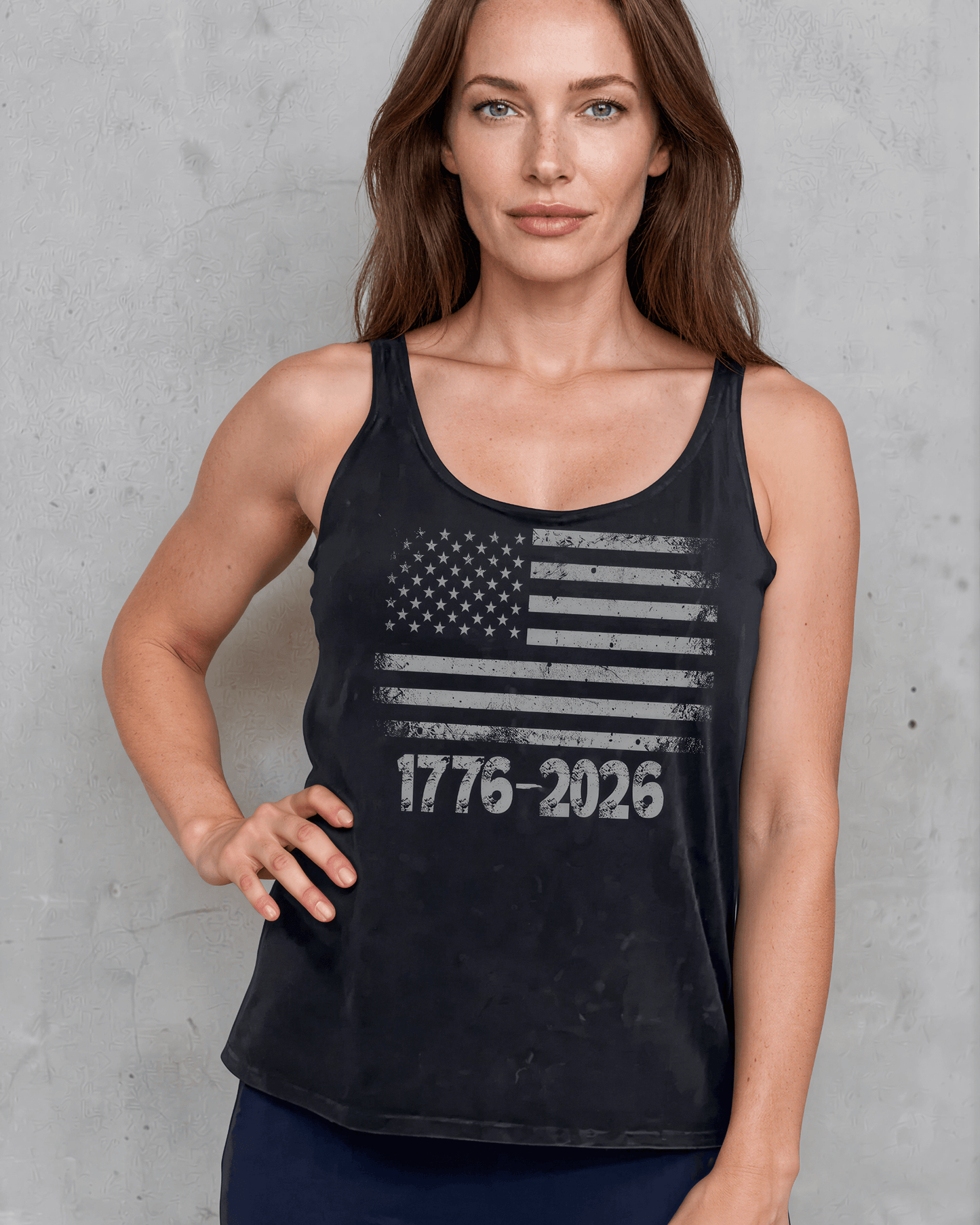 1776-2026 Distressed American Flag Graphic Tank Top