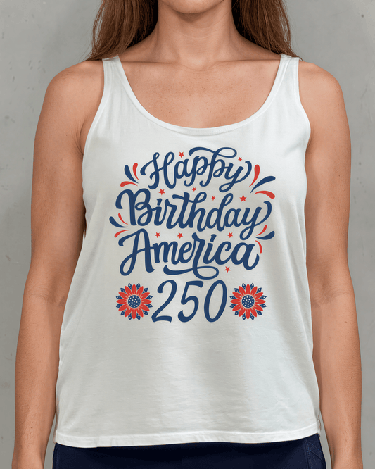 Happy Birthday America 250 Graphic Tank with Flower Detail