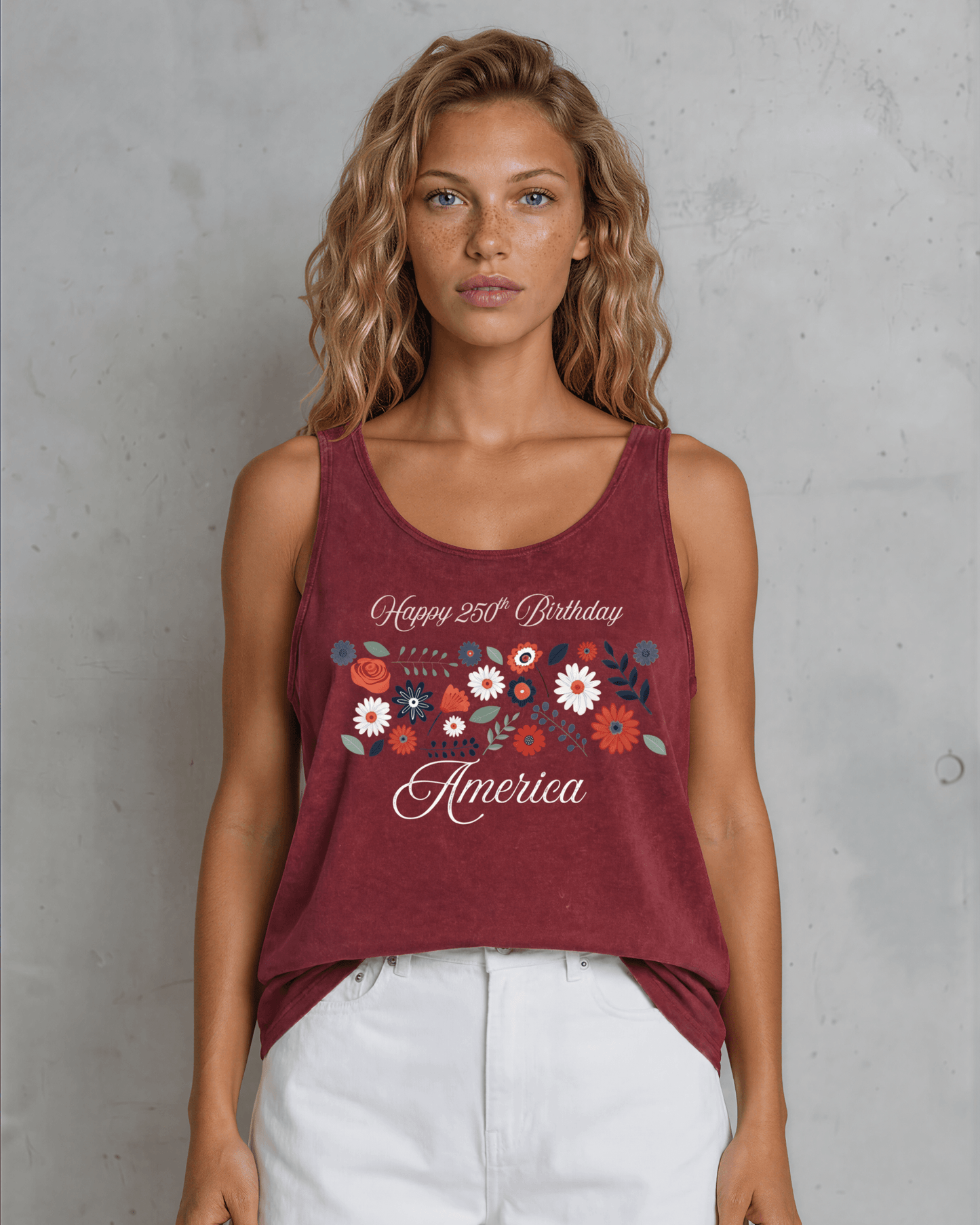 Happy 250th Birthday America Tank Top | Burnt Red Clay