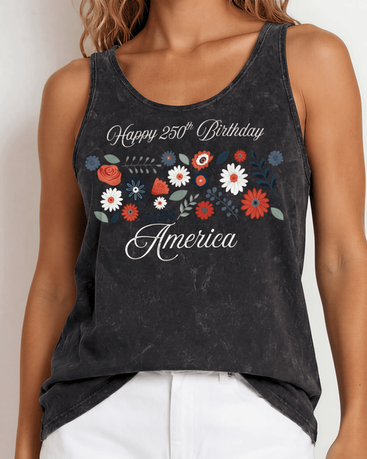 Happy 250th Birthday America Tank Top | Mineral Washed Black