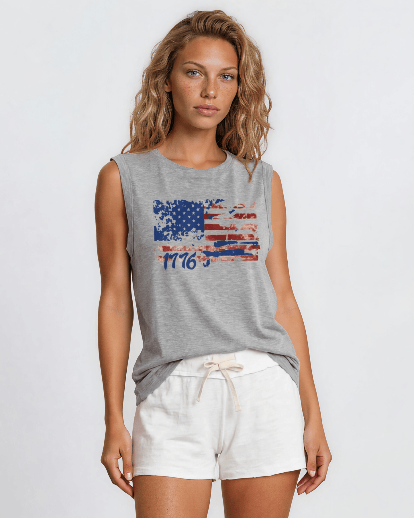 1776 Distressed American Flag Muscle Tee Made in USA