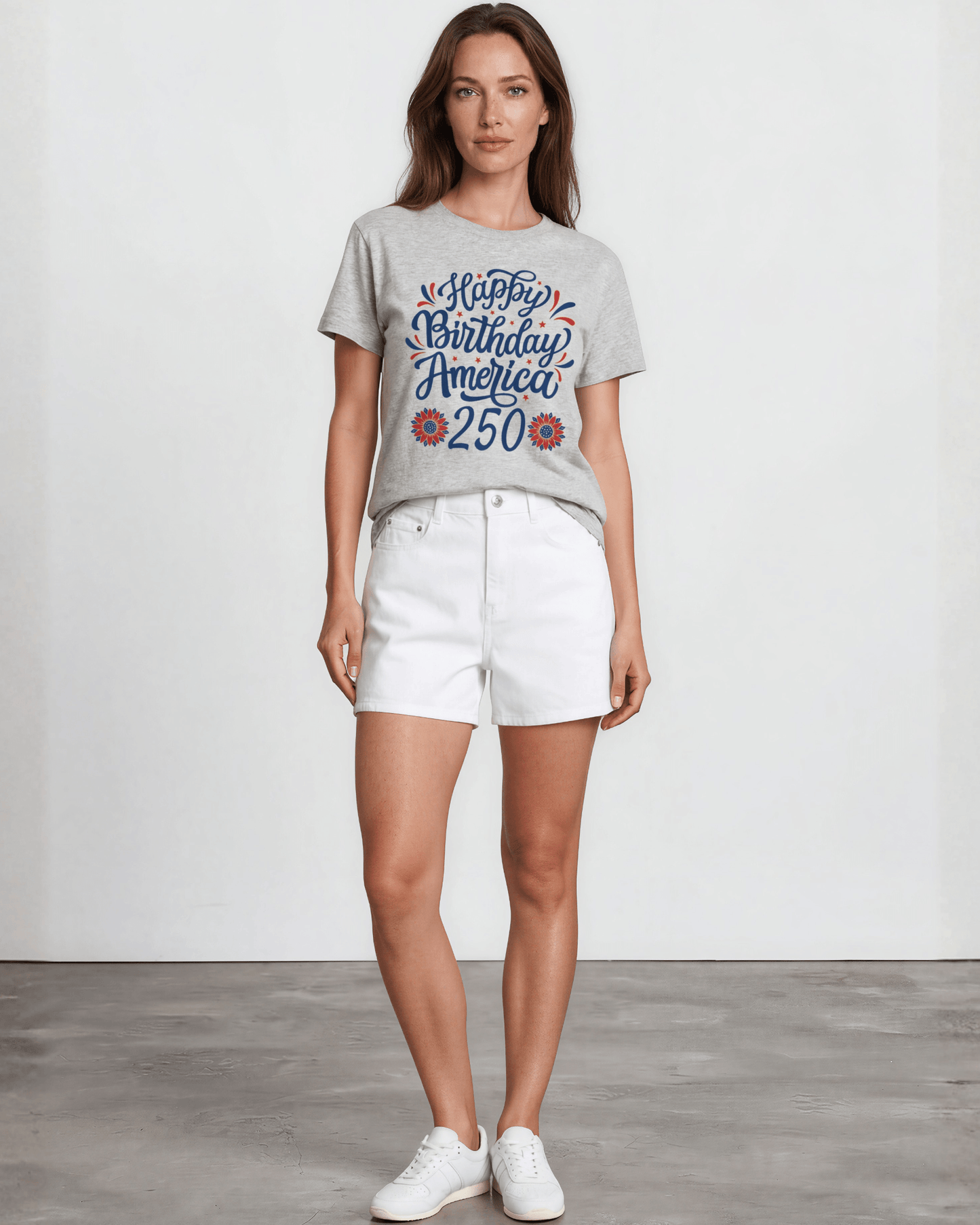 250 Graphic Women's Gray Cotton Crew Neck Tee Made in USA