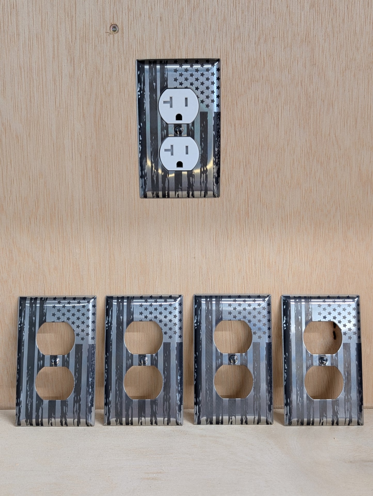 American Flag Stainless Steel Duplex Receptacle Cover Plate.
