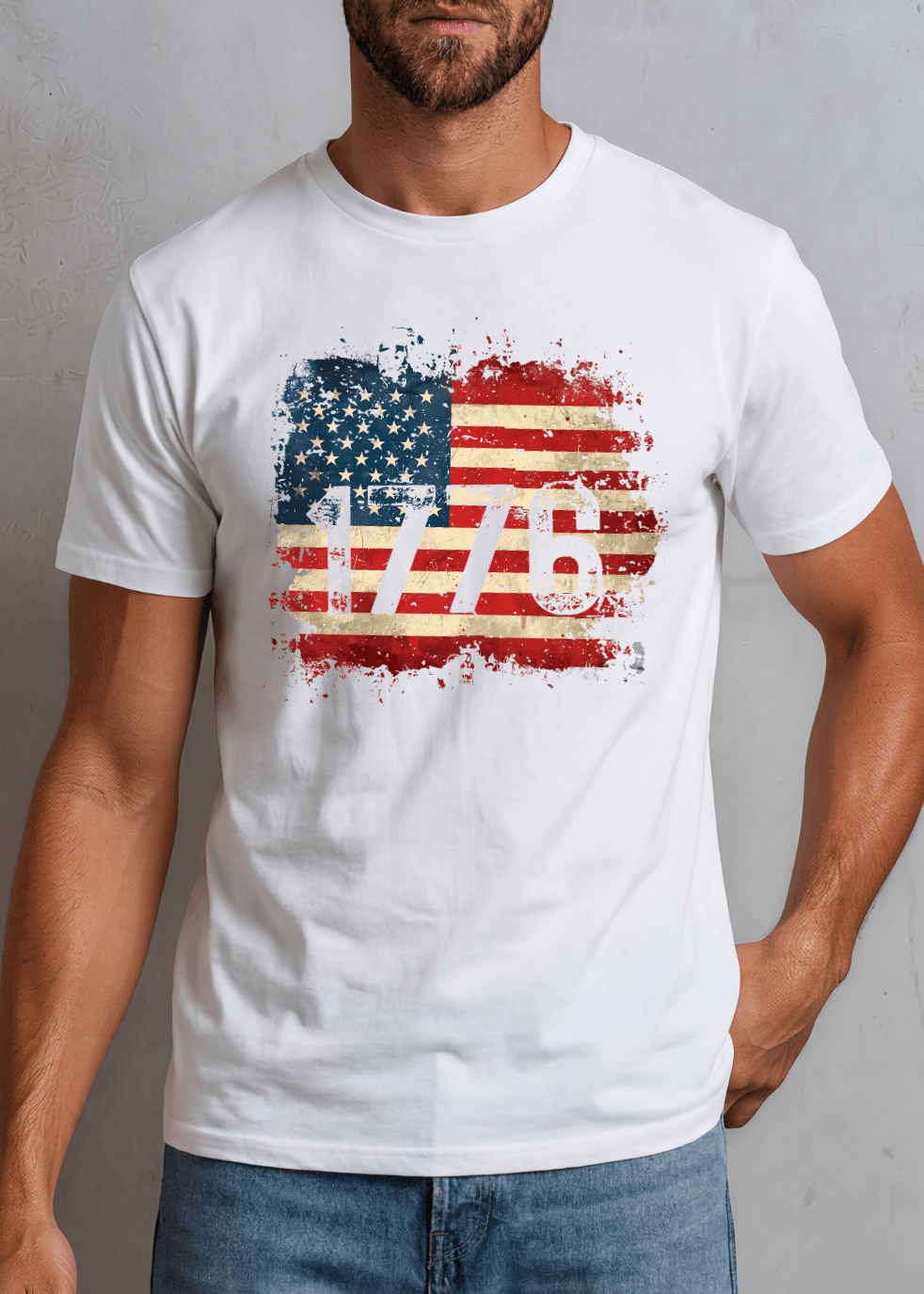 1776 Distressed American Flag T-Shirt Made in USA