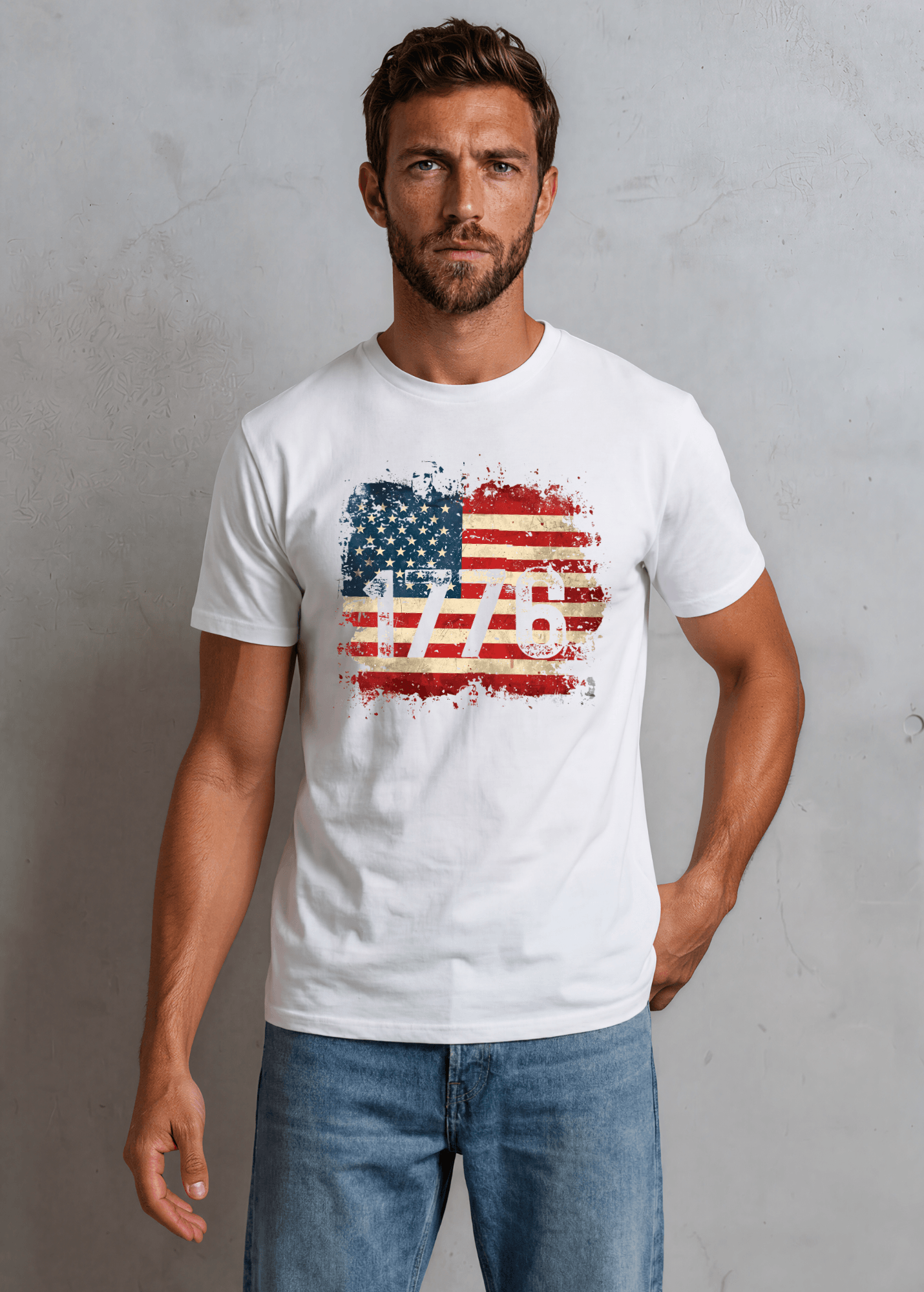 1776 Distressed American Flag T-Shirt Made in USA