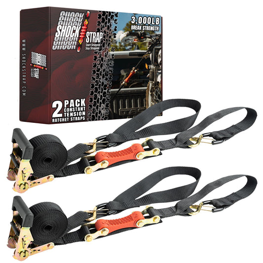 SHOCKSTRAP 7 ft x 1.5 in Ratchet Strap with Clip Hooks | Constant Tension | 3,000 lb Break Strength | 1,000 lb Working Load Limit
