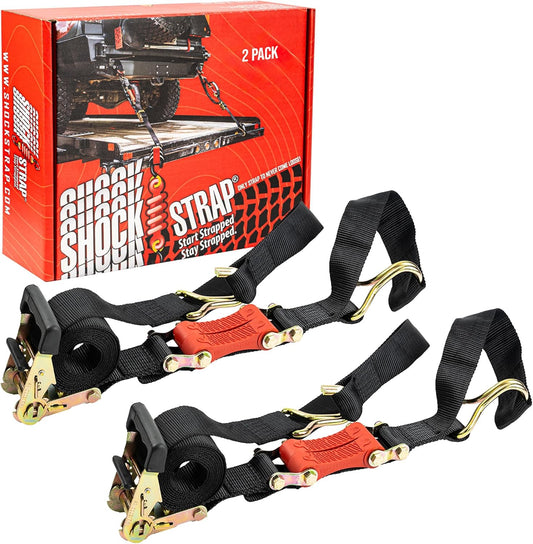 SHOCKSTRAP 9 ft x 2 in Ratchet Strap with Double Wire J Hooks | Constant Tension | 6,000 lb Break Strength | 2,000 lb Working Load Limit