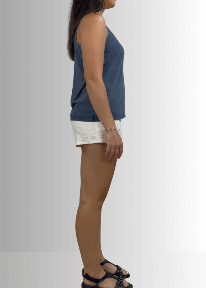 Twenty Four Seven Cotton Tank in Dark Blue Grey Denim