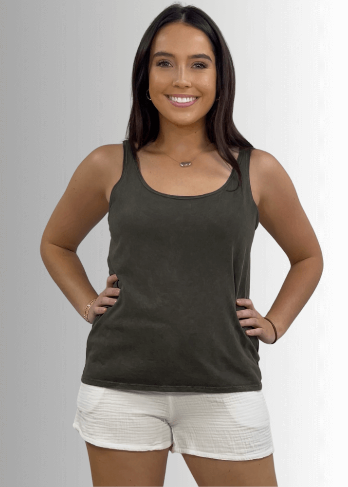 Twenty Four Seven Cotton Tank in Dark Moss Green