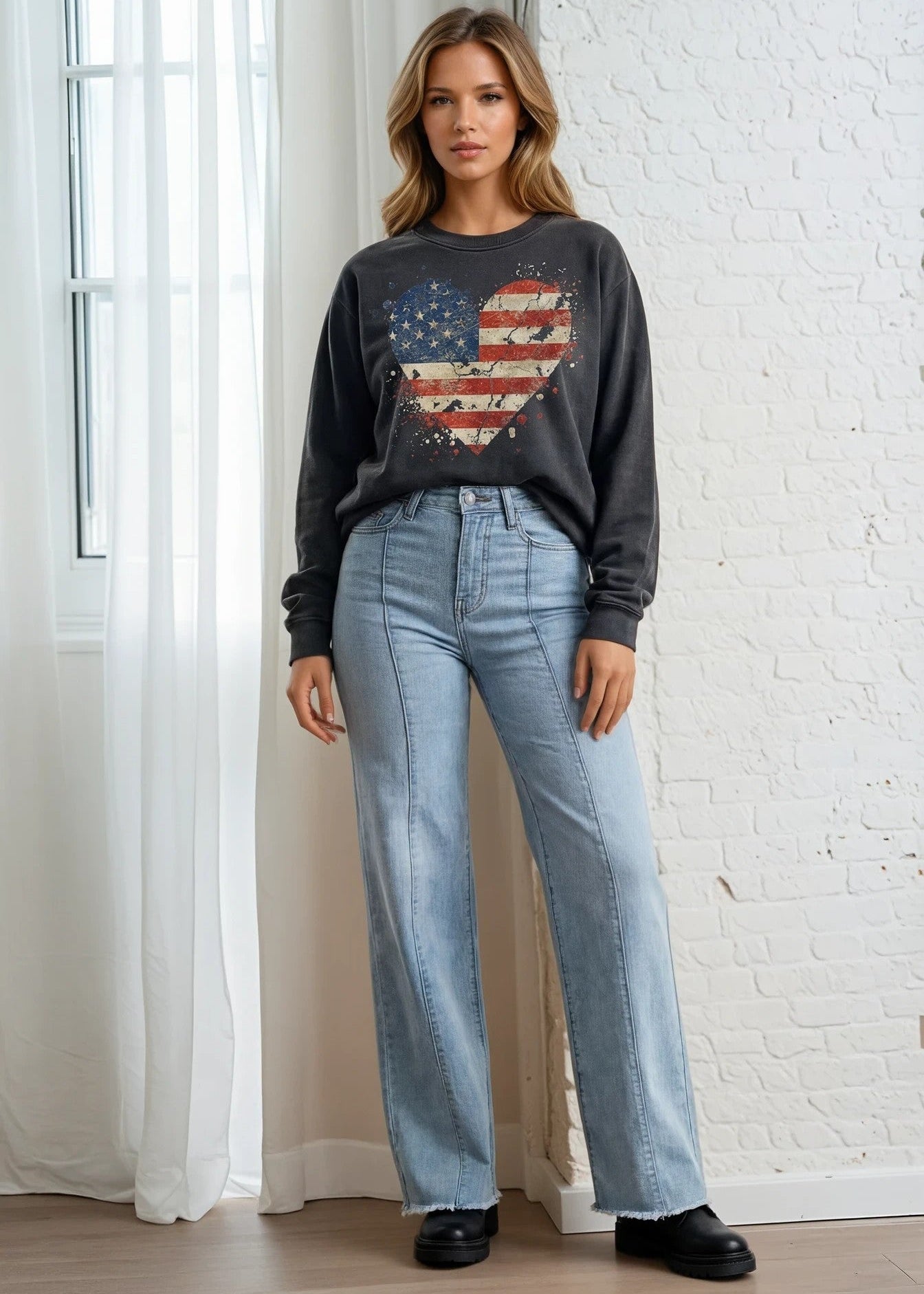 Distressed Patriotic Heart Heavy Weight Sweatshirt