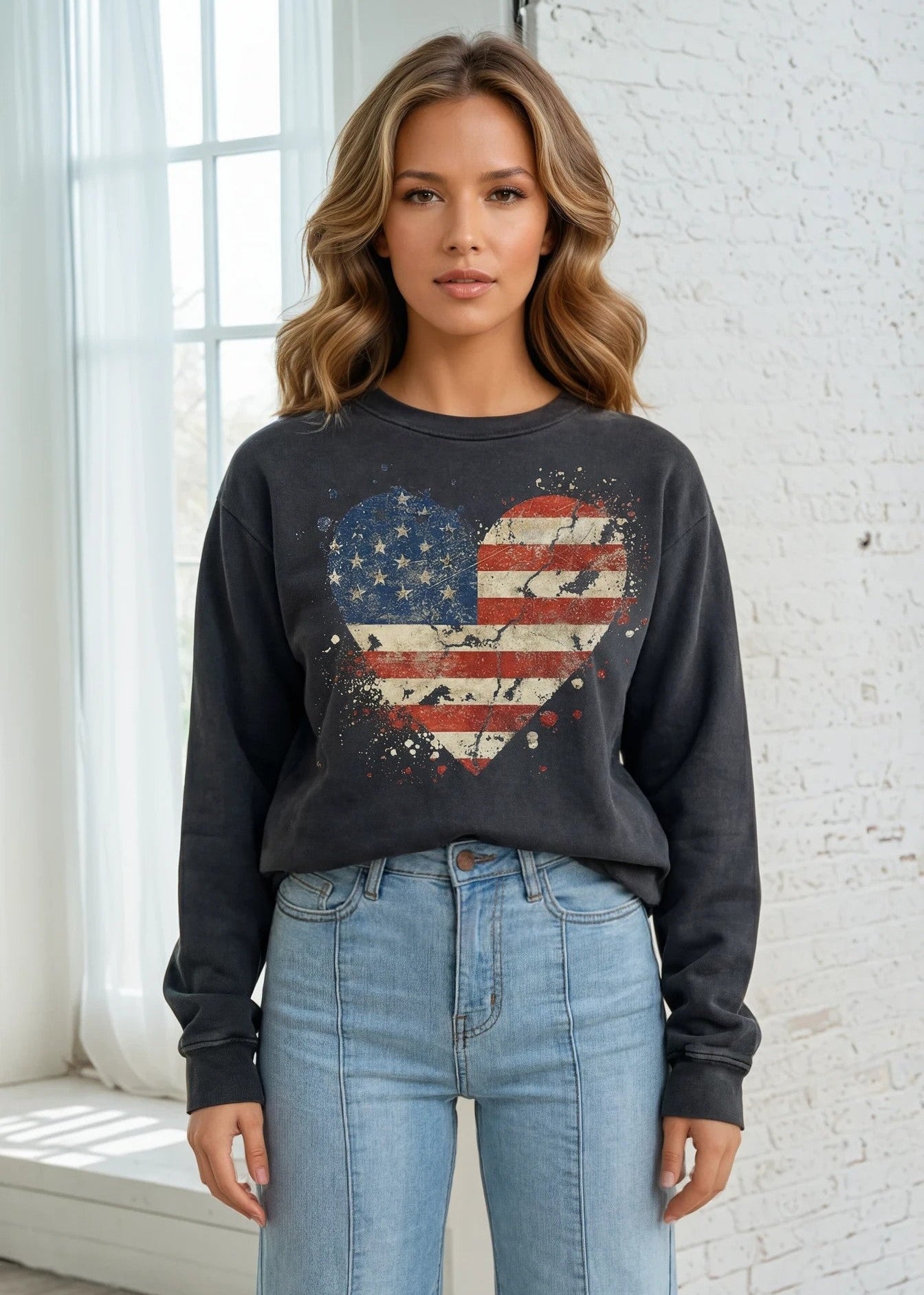 Distressed Patriotic Heart Heavy Weight Sweatshirt