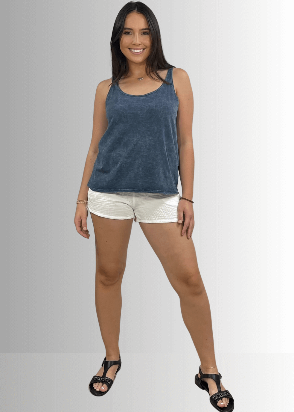Twenty Four Seven Cotton Tank in Dark Blue Grey Denim