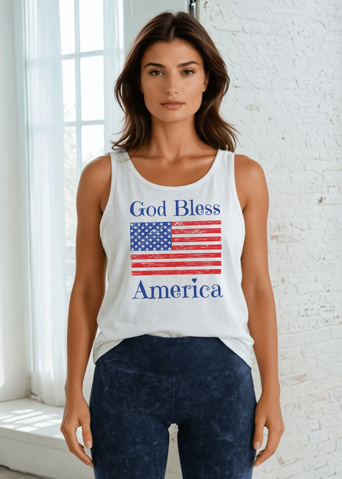 God Bless America Patriotic USA Made White Tank Top