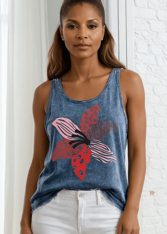 Tropical Blooms Mineral Washed Cotton Tank Top