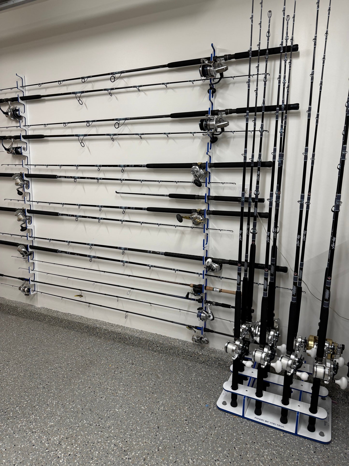 Made in the USA Fishing Rod Rack | 12 Pole Waterproof Wash-down | Dock, Garage, Boat, Storage