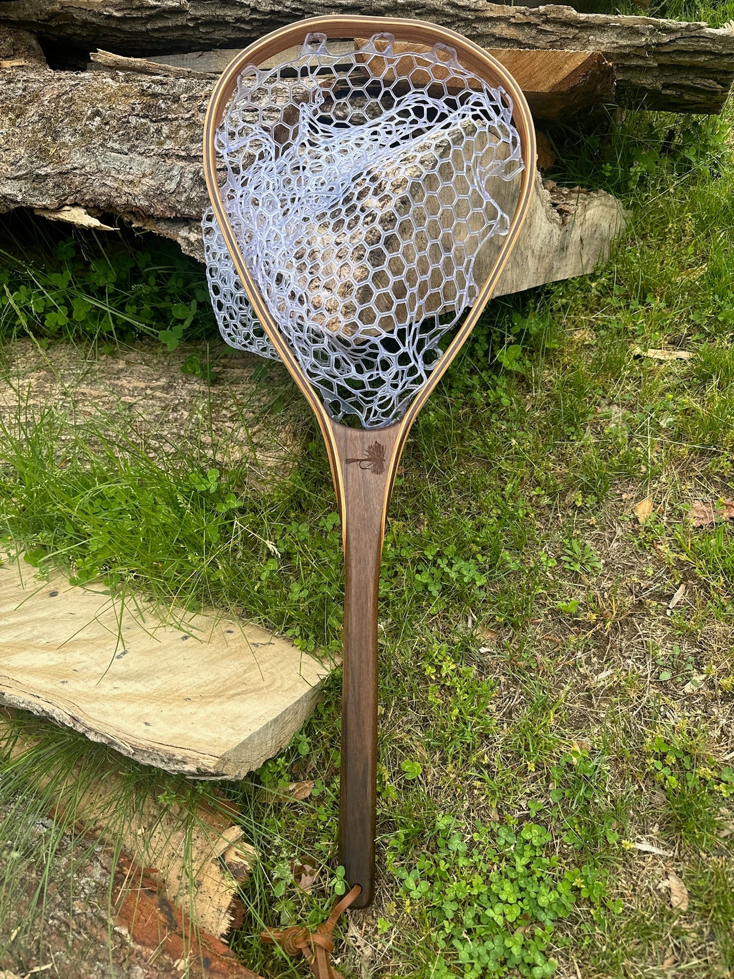 XL 18"x14" - Adams Dry Fly Engraved - Natural Fly Fishing Traditional Landing Net - Handcrafted & Made in USA