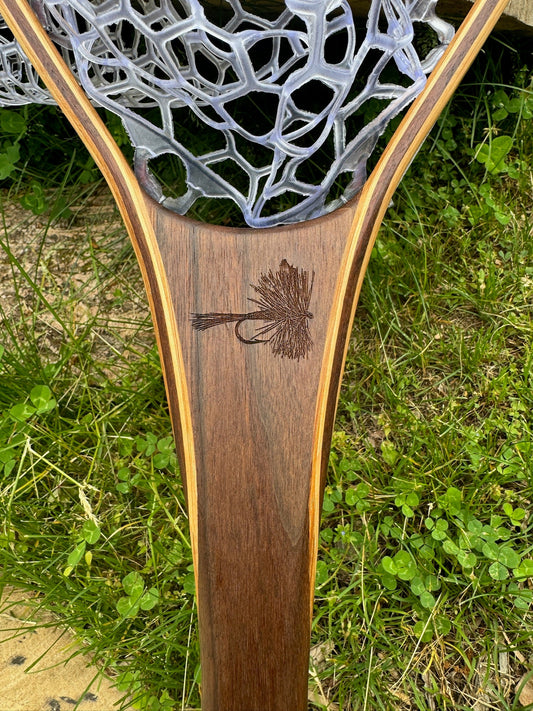 Little Dipper 12"x8" - Adams Dry Fly Engraved - Natural Fly Fishing Traditional Landing Net - Handcrafted & Made in USA