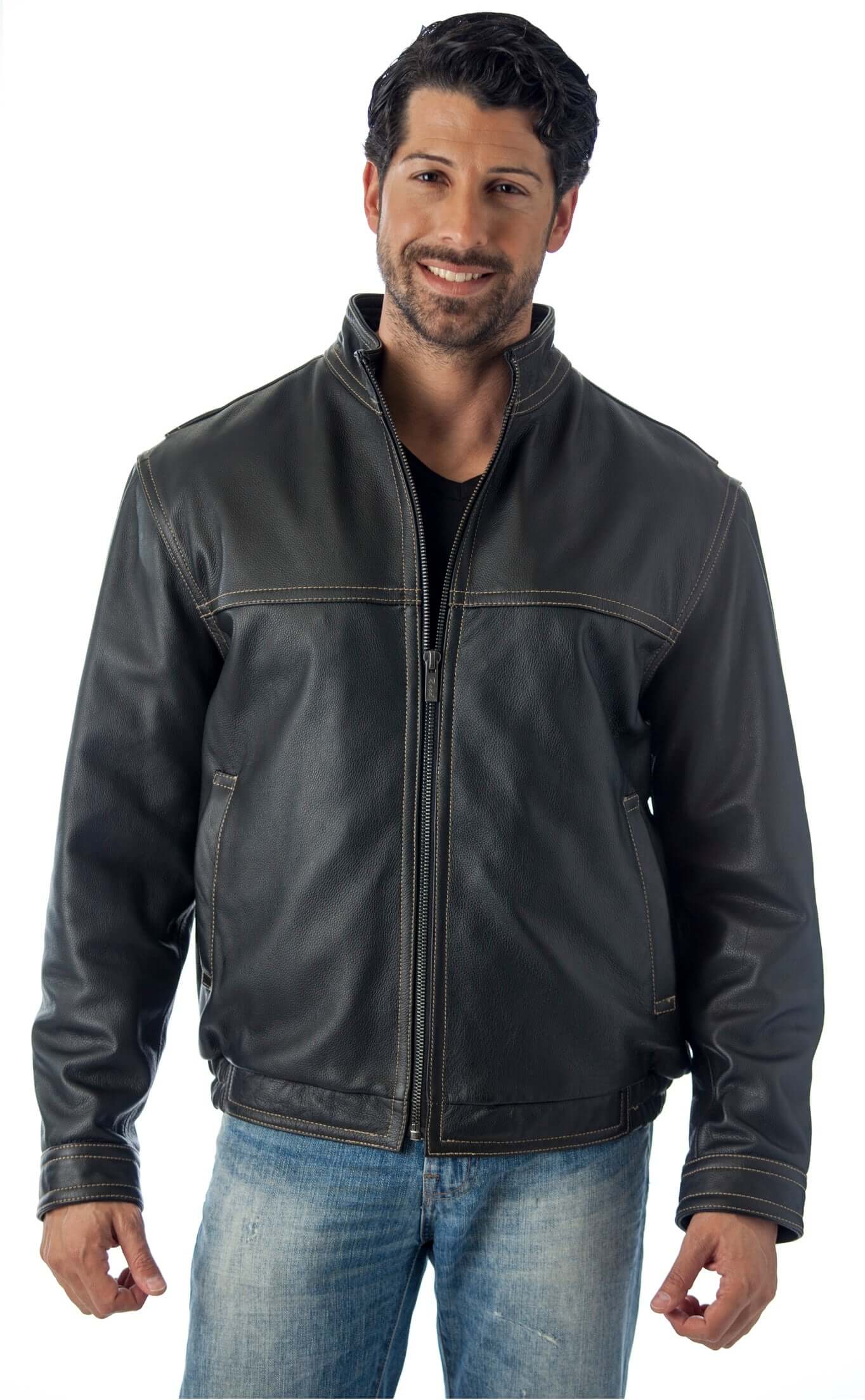 Contemporary Stand Up Collar Leather Jacket - Reed Classic Men's Fit - Imported