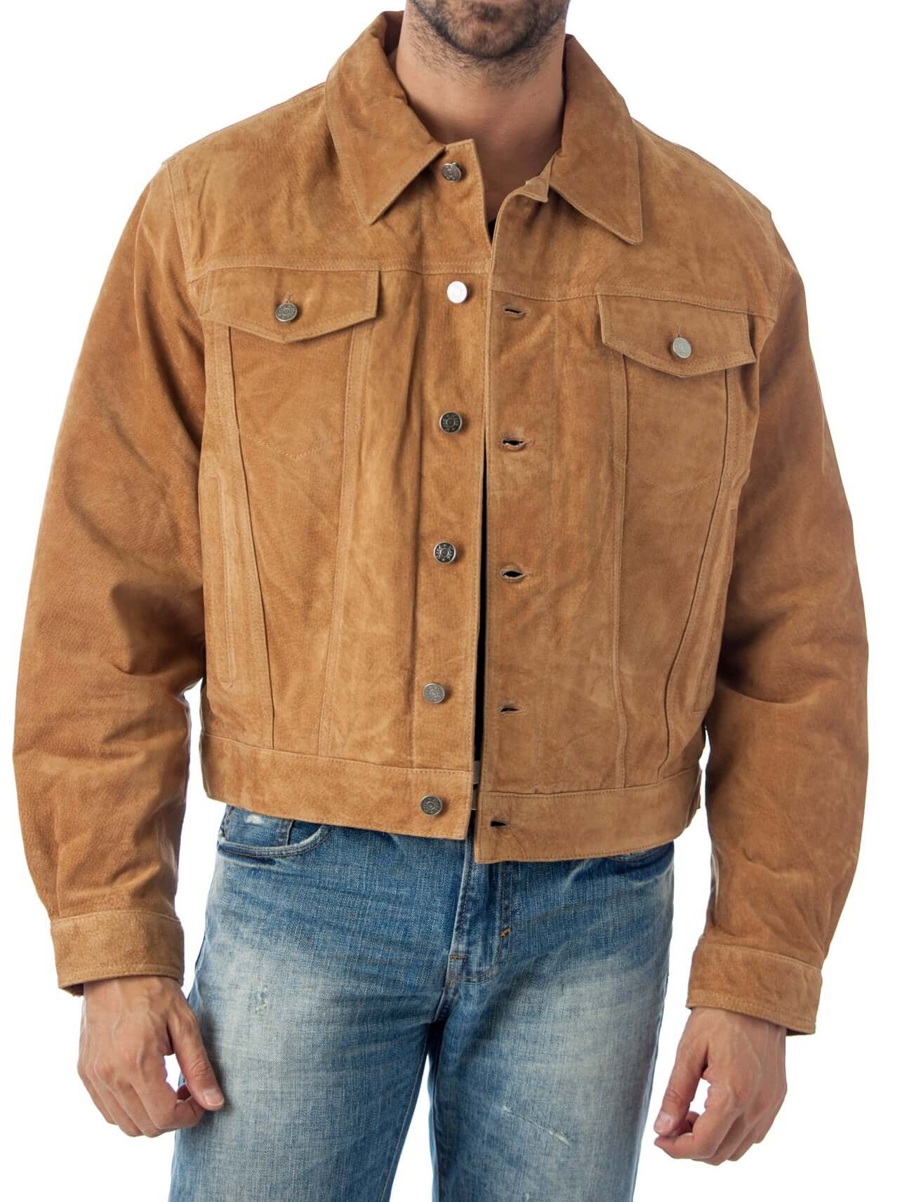 REED Men's Western Jean Style Suede Leather Shirt Jacket - Imported