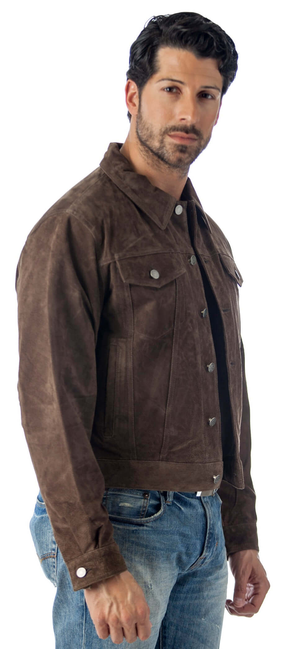 REED Men's Western Jean Style Suede Leather Shirt Jacket - Imported