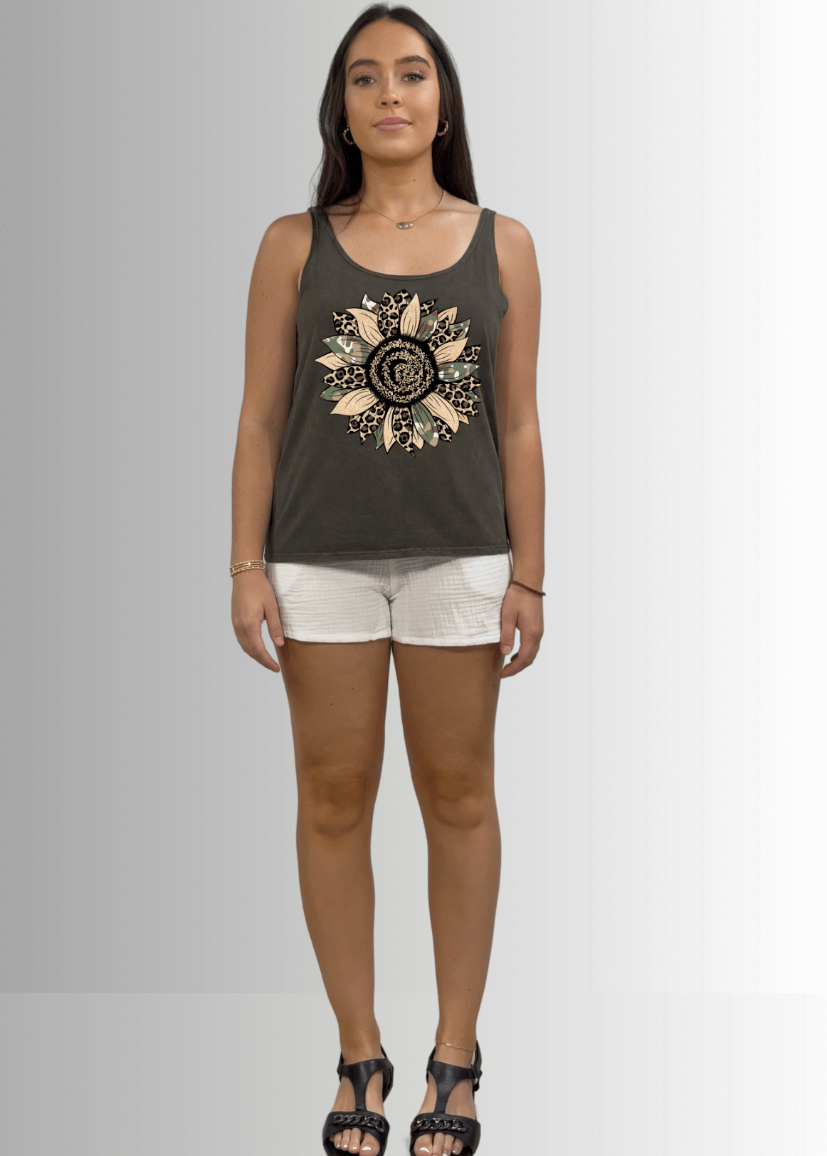 Mixed Media Sunflower Graphic Premium Cotton Tank Top