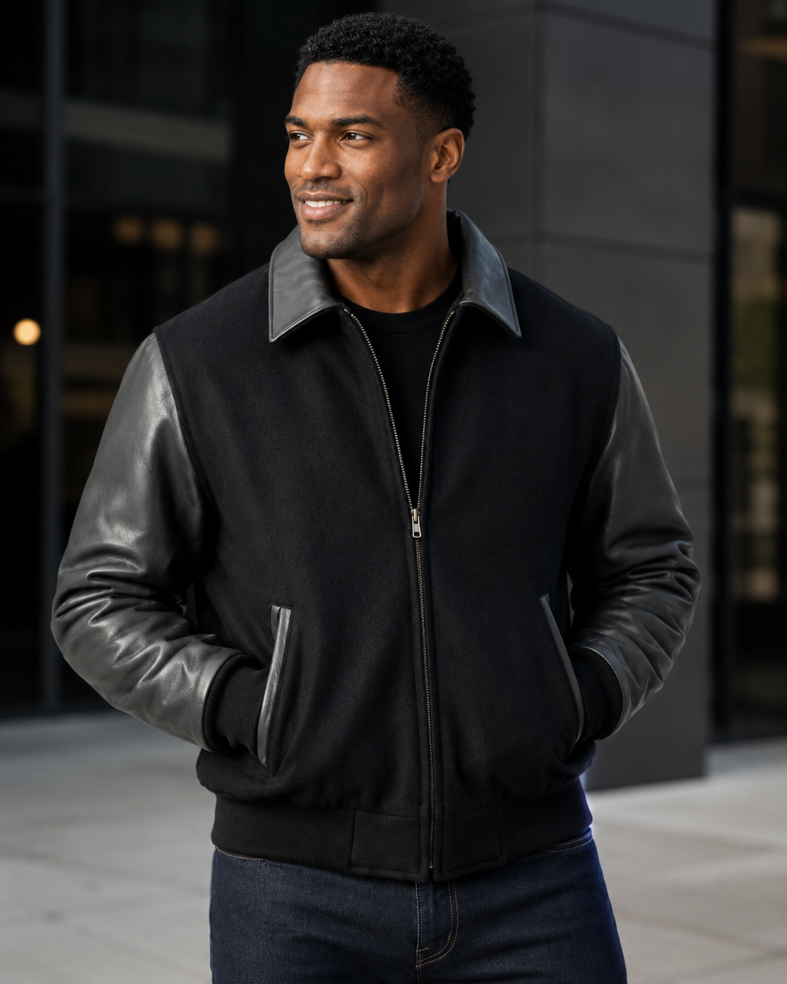 Executive Varsity Jacket From Leather Naked Cowhide Sleeves - Quality Wool Body -  Union Made in USA