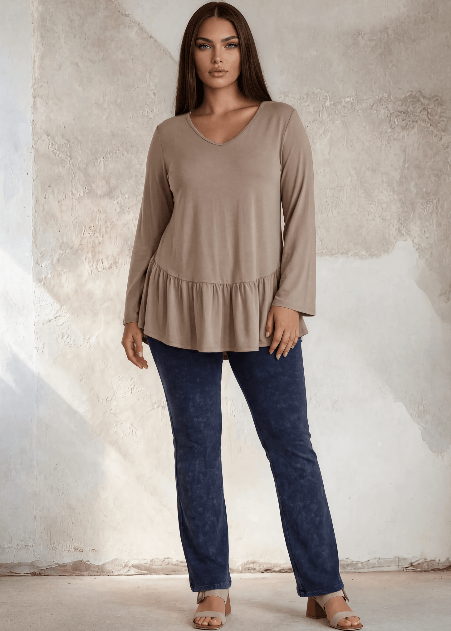 Ally Grab and Go Tunic in Plus Size (Taupe) Made in USA