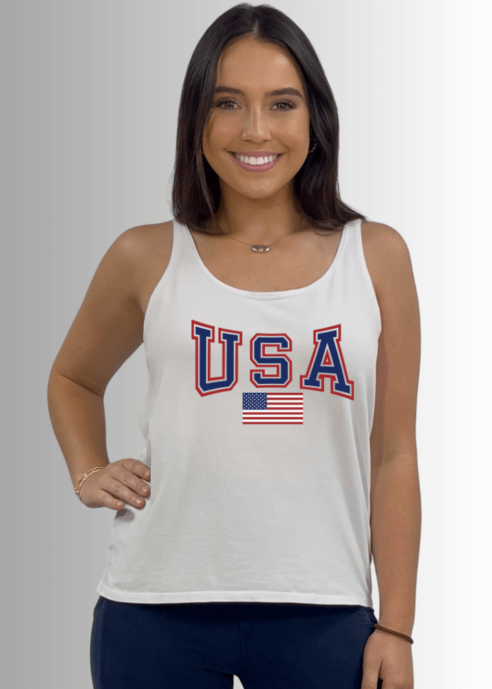 USA Patriotic American Flag White Premium Cotton Tank Top