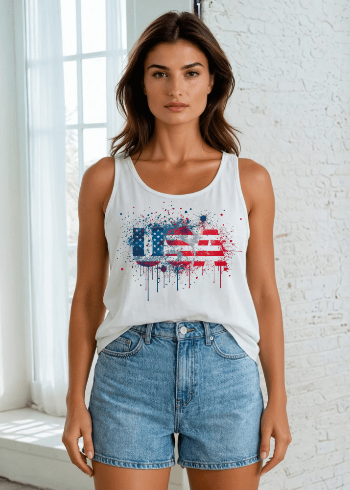 Patriotic Paint Splatter Graphic American Flag Tank Top