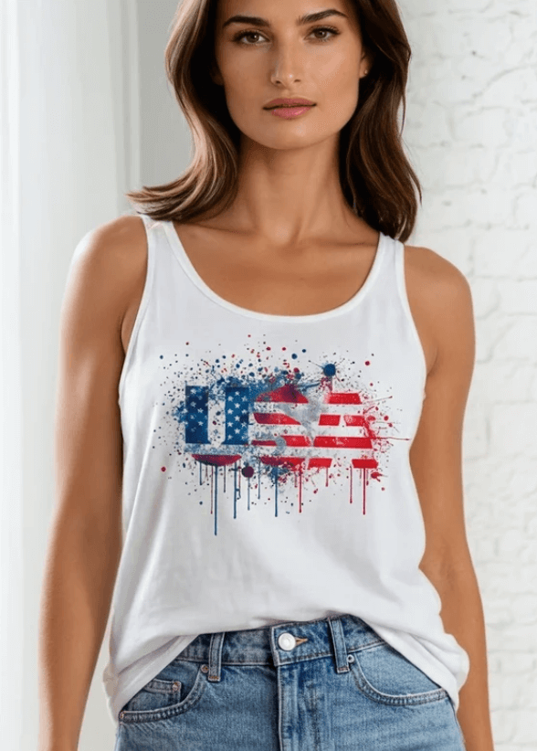 Patriotic Paint Splatter Graphic American Flag Tank Top