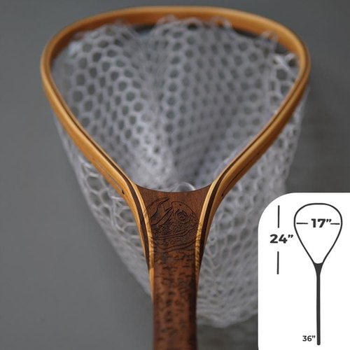 Big Dipper 24"x17" - Brown Trout Engraved - Natural Fly Fishing Traditional Landing Net - Handcrafted & Made in USA